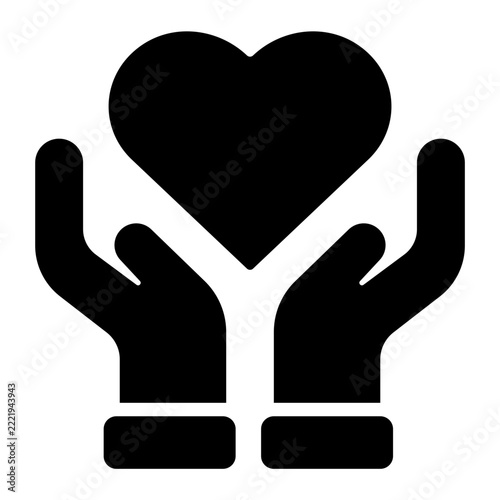 Support Hands Heart Black Glyph Icon for Emotional Support
