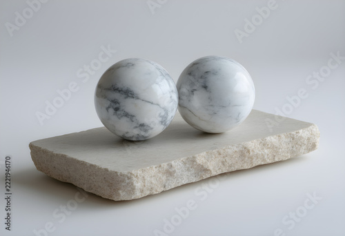 Two Marble Spheres on a Stone Slab