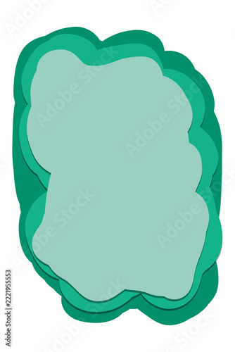 Charming layered frame in soft mint and deep teal hues with organic scalloped edges, paper-cut style border with a central negative space, minimalist illustration ideal for greeting cards, quotes