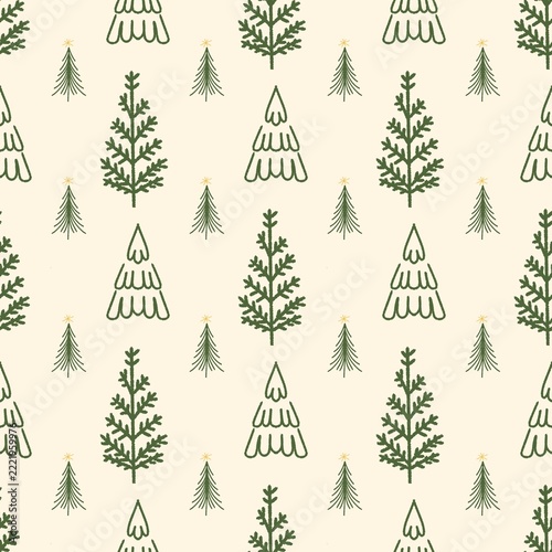 Mixed Christmas Tree Seamless Pattern with Minimal Green Tree Illustrations