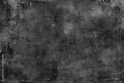Dark grungy distressed concrete texture background with worn scratches and mottled black details