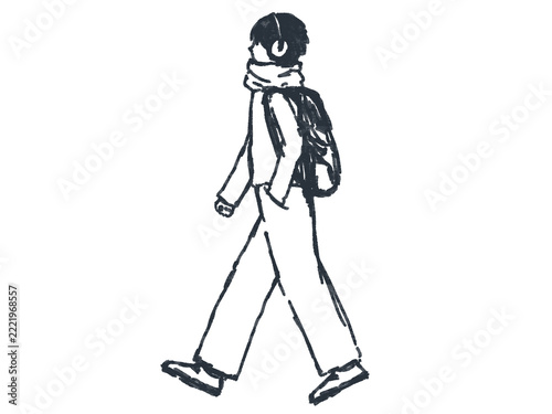 ポケットに手を入れて歩く若い男性のイラスト