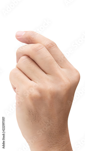 Male hand hold virtual business card, credit card or blank paper isolated on white background with a clipping path.