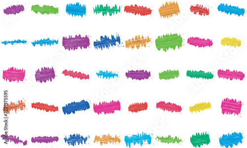 Colorful Paint Brush Strokes Set, Abstract Watercolor Ink Smears, Vibrant Grunge Paint Banner Elements for Background