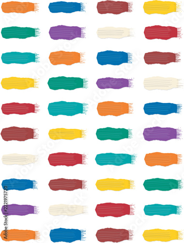 Colorful Paint Brush Strokes Set, Abstract Watercolor Smears Collection, Vector Acrylic Texture Swatches for Graphic Design Backgrounds