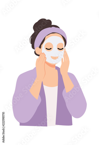 Adult Woman Practicing Self Care Routine at Home Isolated on White Background