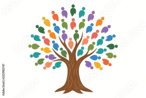Tree whose leaves are formed by many colorful people