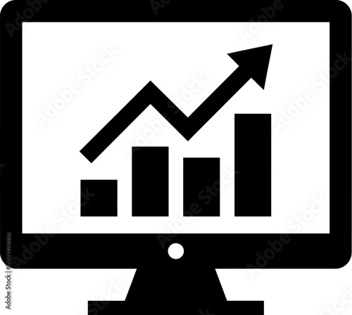 Monitor screen displaying rising business growth chart for data analytics and corporate performance analysis.