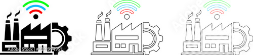 Smart factory icon set with gear and wireless signal for industrial automation and digital manufacturing concepts.