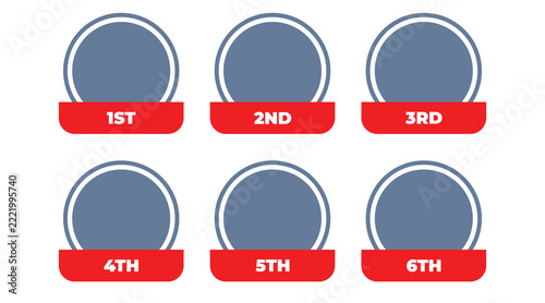 Ranking Badge Set, 1st 2nd 3rd 4th 5th 6th Place Winner Frames, Red Ribbon Circle Photo Placeholder Templates for Leaderboard