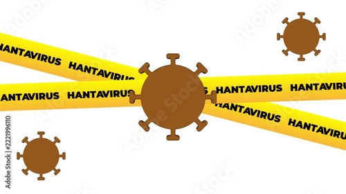 Hantavirus Warning Animation, Yellow Caution Tape with Floating Virus Particles, Outbreak Alert Motion Graphic on White Background