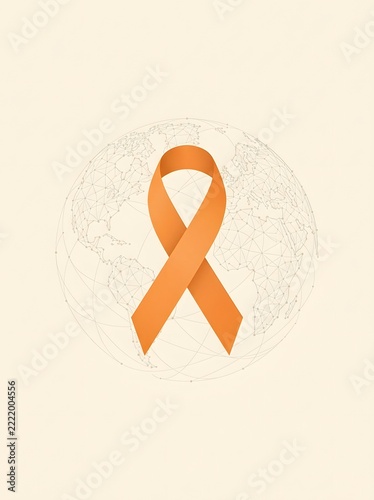 Orange ribbon against a blurred background representing awareness and support