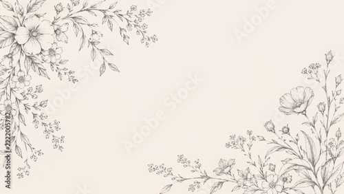 Vintage Botanical Floral Frame Background with Hand Drawn Wildflowers