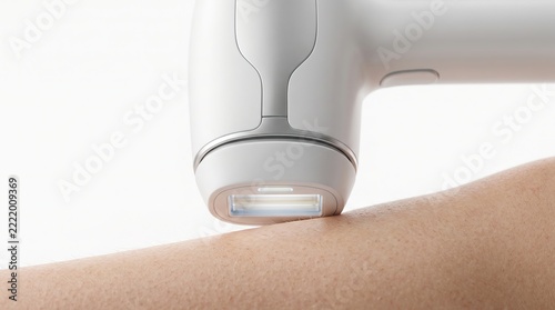 Close Up of Generic White IPL Epilator Treating Human Leg Skin