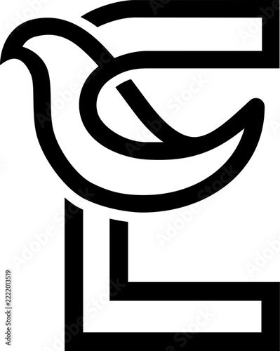 The vector is a monogram of the letter E and bird. Elegant, unique and outline.