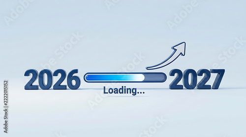 3d rendering of a loading bar transitioning from 2026 to 2027