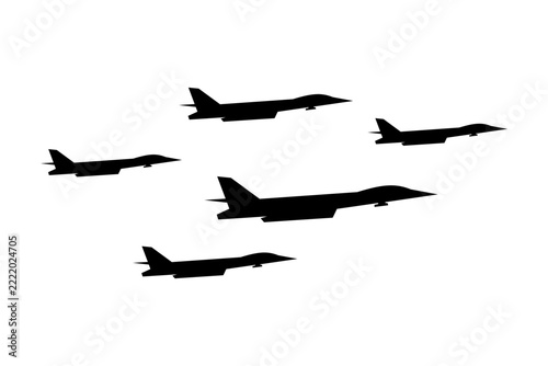 fighter jets lined up in the air silhouette vector