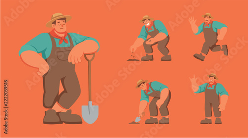 Farmers Working with Shovels in Happy Agricultural Scene