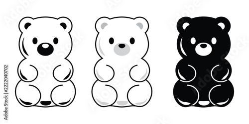 Set of black and white Gummy Bears Candy Sweet Jelly Treat Vector Illustration