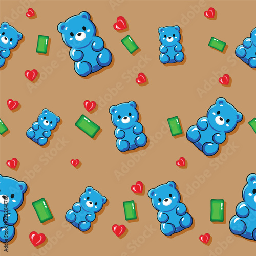 Seamless pattern with colorful gummy bears and hearts for banners, cards, flyers, social media wallpaper