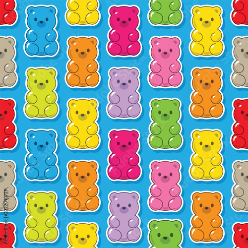Vector illustration set of seamless colorful gummy bears for banners, cards, flyers, social media wallpapers