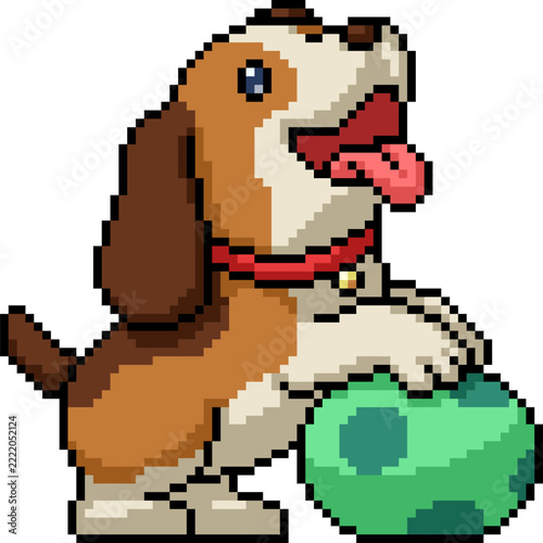 pixel art isolated background of beagle play ball