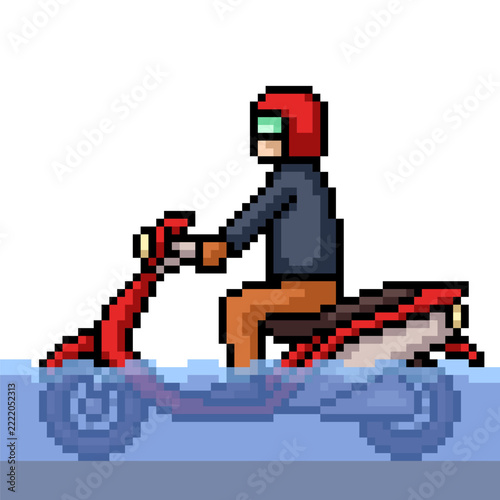 pixel art isolated background of rider flood street