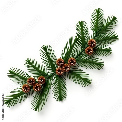 Elegant faux pine greenery garland with miniature pinecones on white background for festive holiday decor and seasonal arrangements