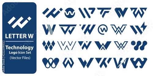 Letter W Technology Logo Icon Set – Creative Modern Digital Tech Alphabet Symbols.