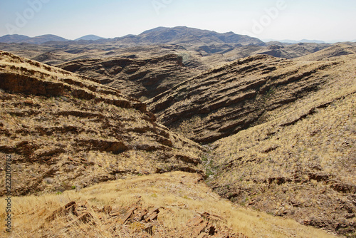 Mountain landscape with canyons along a road in Namibia