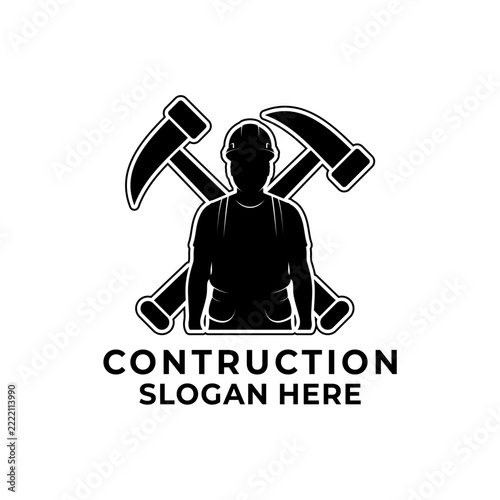 Construction Tools and Worker Logo