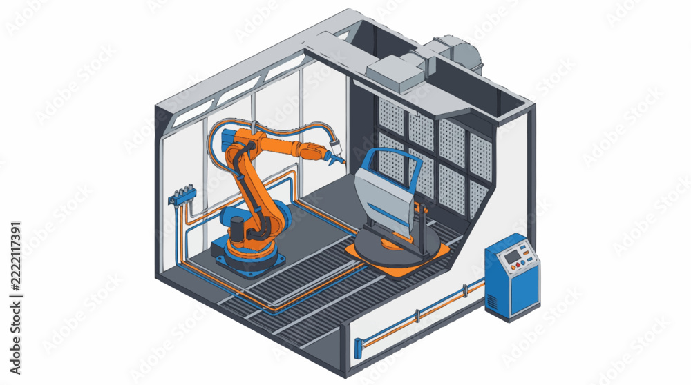 Obraz premium Industrial Robot Arm Assembly Line Automation.