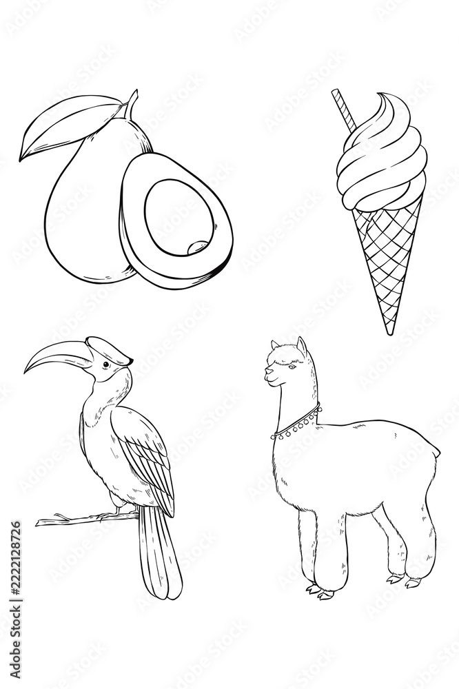Naklejka premium Png animal and food sticker set black and white clipart