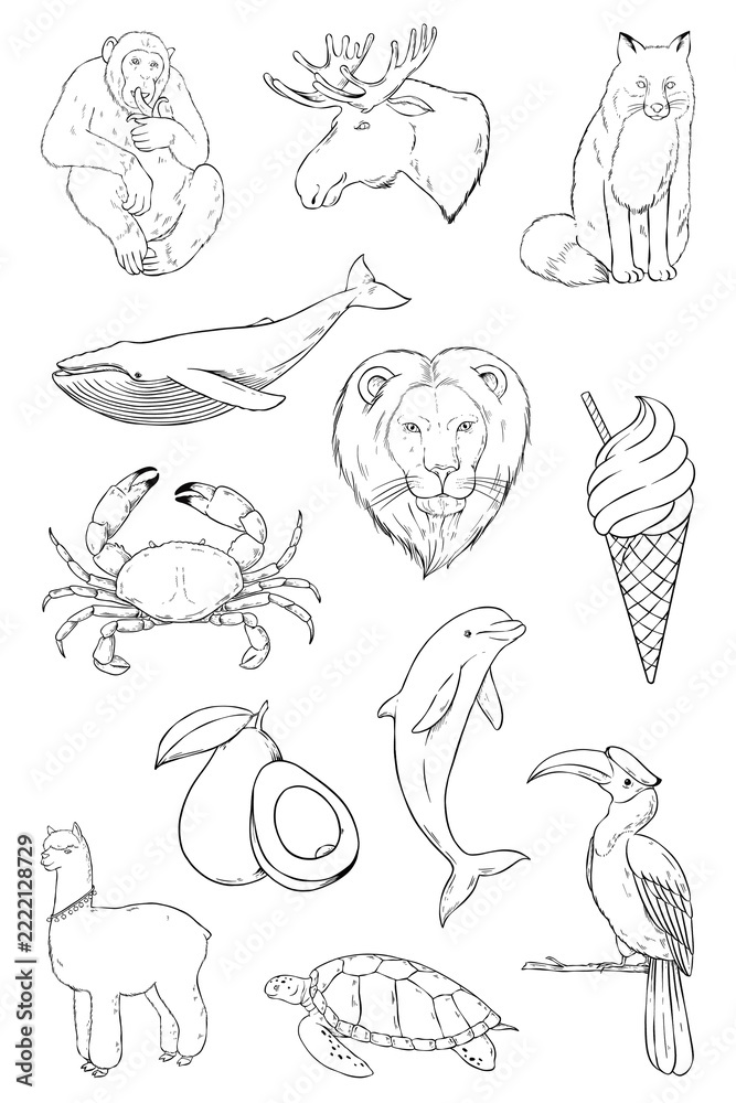 Naklejka premium Png animal sticker set black and white clipart
