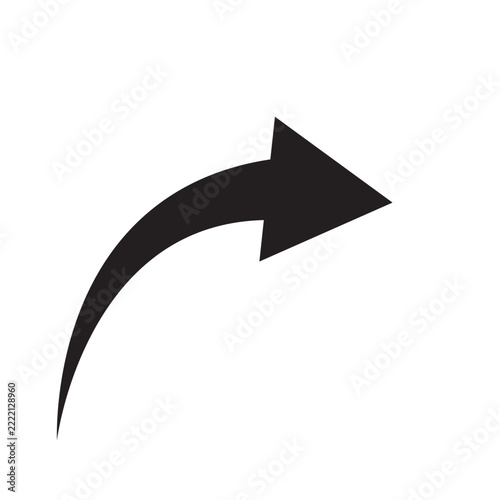 Curved Right Arrow Icon. Bold vector symbol featuring a sweeping upward curve for forward direction, navigation and dynamic movement