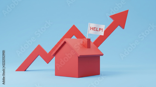 Rising graph shows living cost pressure with help note. Economic inflation recession crisis. finance price rate increase, budget expense debt poverty, chart trend