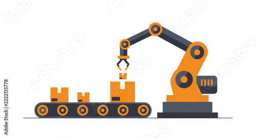 Industrial Robotic Arm and Conveyor Belt System for Automated Manufacturing and Logistics Illustration
