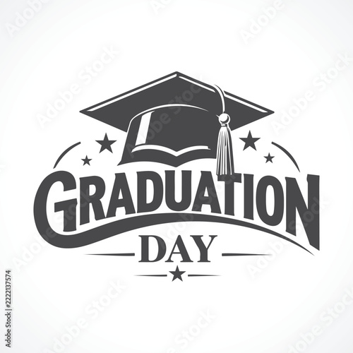 Graduation Day Black and White Design Graduation Cap and Diploma Celebration Vector