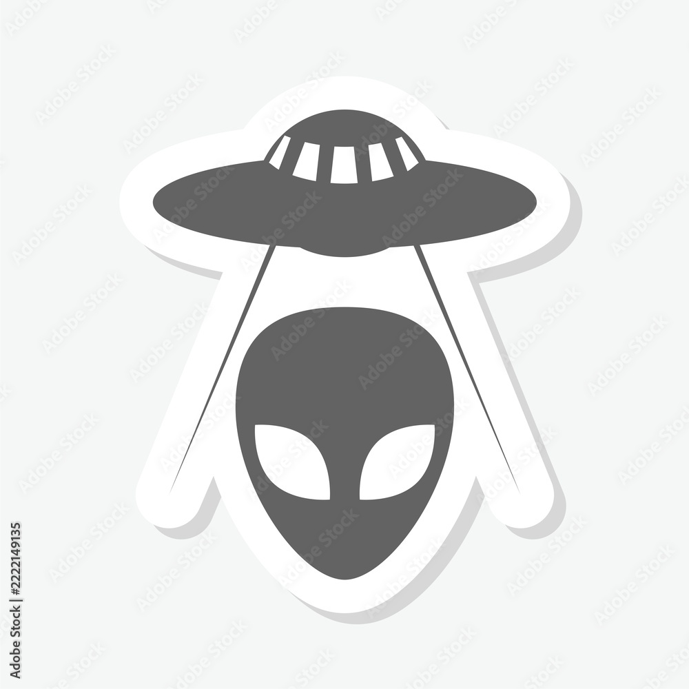 Fototapeta premium UFO icon sticker isolated on gray background