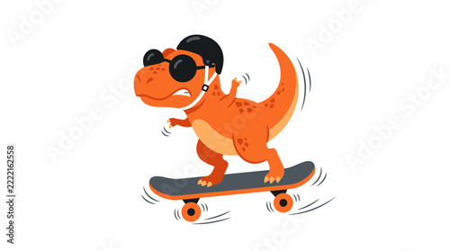 Orange dinosaur character riding a skateboard