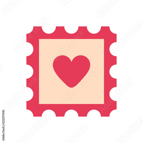Square postage stamp vector illustration with heart symbol for romantic valentines day mail envelope