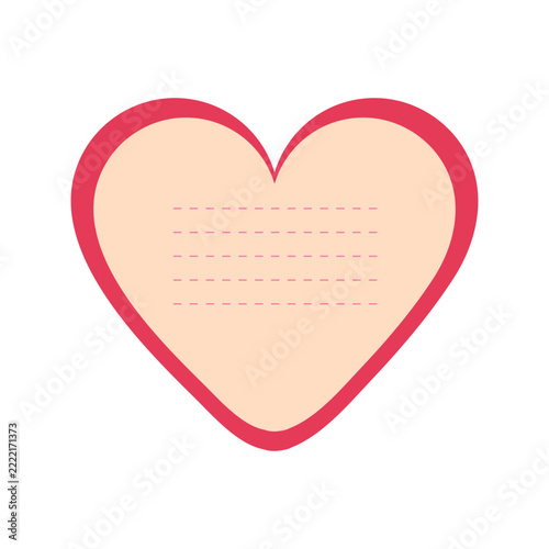 Heart shaped valentine card note sheet vector illustration with lines and copy space for romantic love message