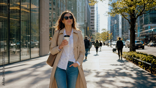 young woman walking in the city