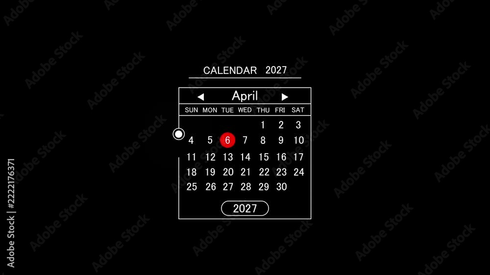 Minimalist april 2027 digital calendar interface animation with ...