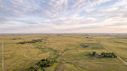 Aerial View of Vast Green Farmland and Plains