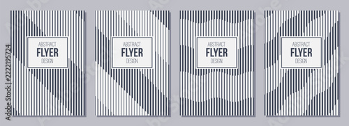 Set of flyers, posters, banners, placards, brochure design templates A6 size. Graphic design templates with black vertical stripes, lines. Wavy texture. Vector black and white striped backgrounds.