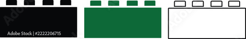 Building Block Icon Set, Toy Brick Silhouettes in Black, Green and Outline Styles
