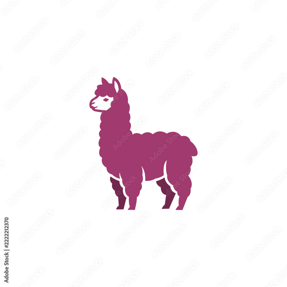 Fototapeta premium Minimalist purple alpaca illustration featuring a simple silhouette design isolated on a clean white background for creative vector projects