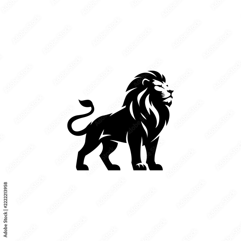 Fototapeta premium Elegant Minimalist Black Lion Silhouette Vector Graphic Design Symbolizing Strength Power Authority Leadership Majesty Pride and Wildlife Nobility