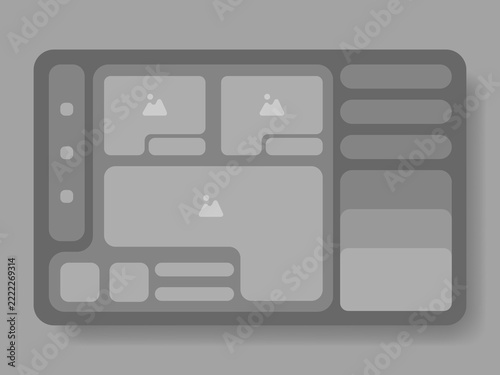 Modern Dark Mode Dashboard UI Wireframe Template Vector Design with Multi Image Placeholders and Widgets